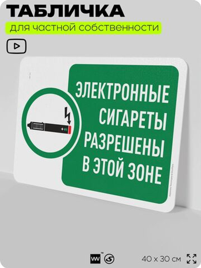 Табличка для частной территории "Электронные сигареты разрешены в этой зоне", на дом, для участка, организаций и частных территорий, предупреждающая, 40х30 см, Silver Plane x Айдентика Технолоджи