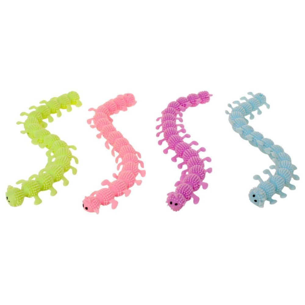 Мякиш волосатик гусеница 18 см, 4 цвета, пакет с-30431