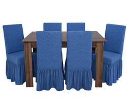 Чехол на стул с оборкой Жаккард, цвет Голубой, Набор 4 шт.