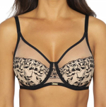 Бюстгальтер +size с шитыми чашками на косточках и контрастной вышивкой (Размер: 85I) (Цвет: черный с бежевым)
