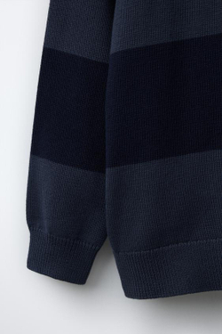 ZARA ТРИКОТАЖНОЕ ПОЛО В ПОЛОСКУ, СИНИЙ