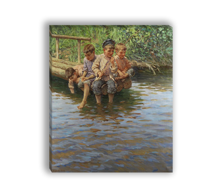"Четыре мальчика на пристани рыбалки", художник Богданов-Бельский, картина