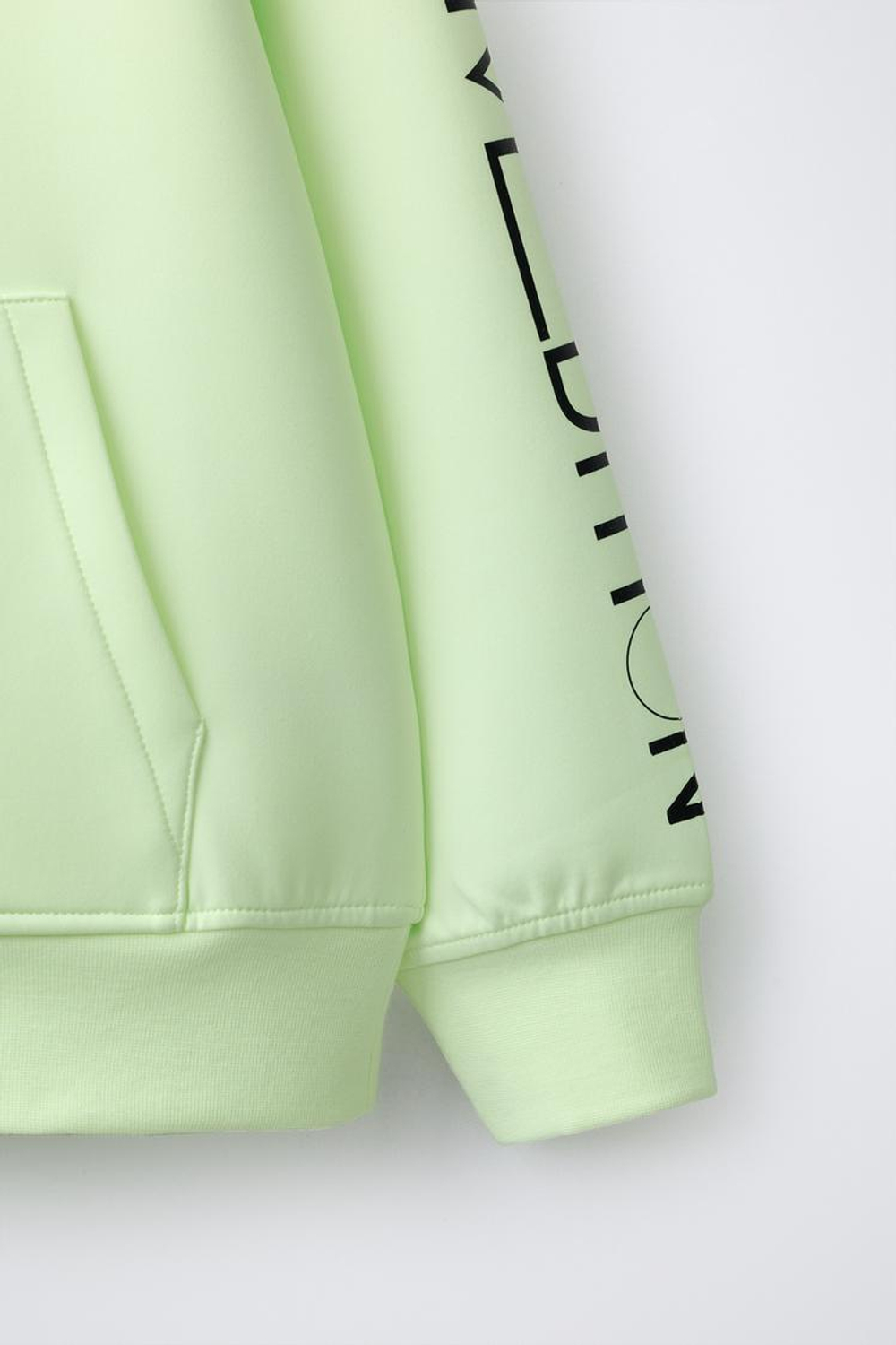 ZARA СПОРТИВНАЯ ТОЛСТОВКА С ЛОГОТИПОМ, НЕОНОВЫЙ ЖЕЛТЫЙ