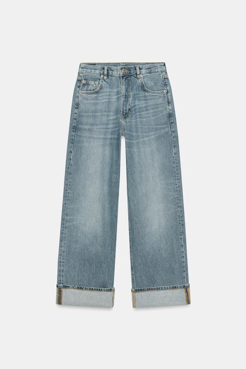 ZARA ДЖИНСЫ BAGGY СО СРЕДНЕЙ ПОСАДКОЙ — ZW COLLECTION, ЛИНЯЛЫЙ СИНИЙ