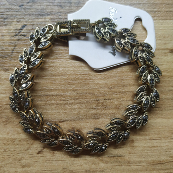 Браслет Венеция лотос стразы графит металл черненый золотистый