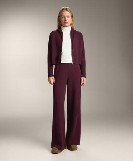 Oysho Вязаная куртка с капюшоном, темно-гранатовый