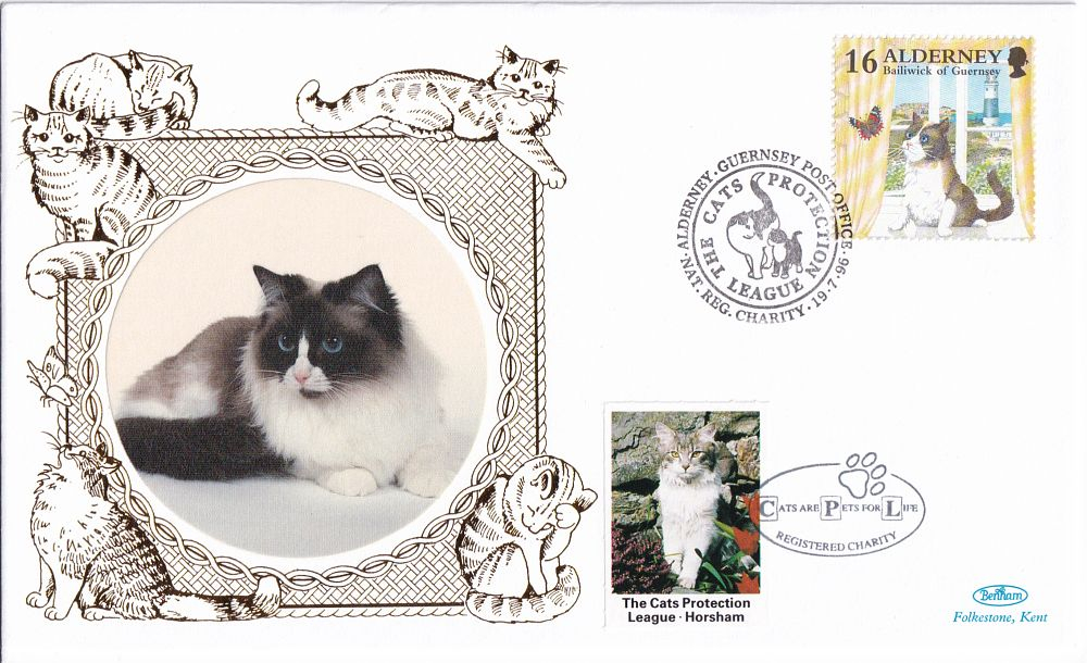 Конверт Первого дня Острова Олдерни от 19 июля 1996 года с маркой и спецгашением