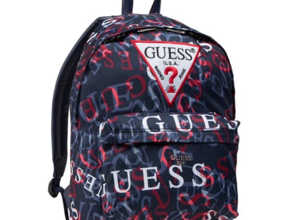 Рюкзак GUESS Темно-синий/Принт: разноцветные логотипы GUESS/Аппликация: белый треугольник-логотип Мальчик