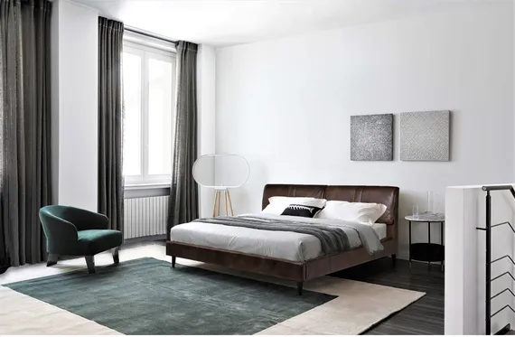 Кровать RBD023 180х200 см, коричневая кожа