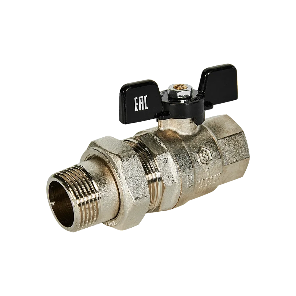 Кран шаровой полнопроходной STOUT - 1" (ВР/НР-американка PN40, Tmax 150°C, ручка-бабочка черная)