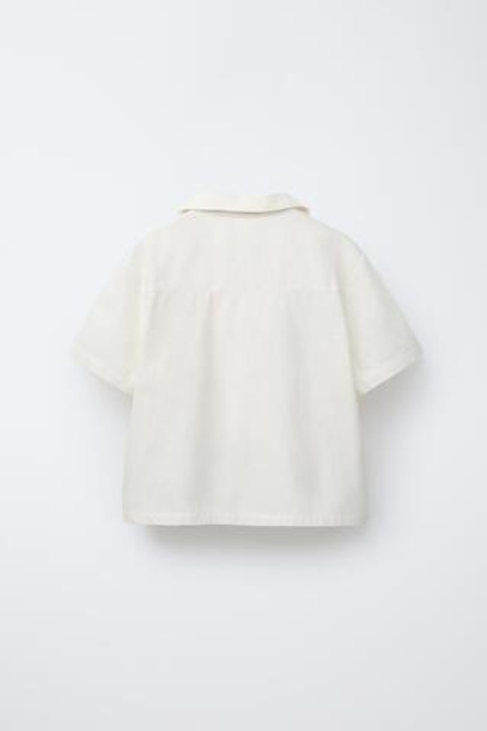 ZARA РУБАШКА ИЗ СМЕСОВОГО ЛЬНА С ВЫШИВКОЙ, ЭКРЮ