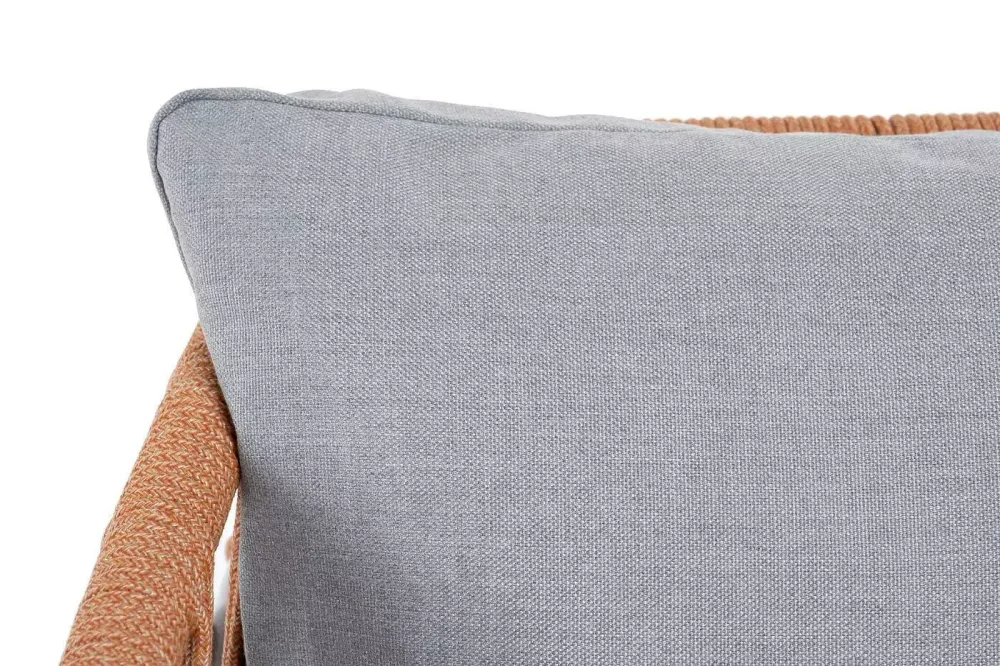 "Диего" кресло плетеное из роупа, каркас алюминий светло-серый (RAL7035) муар, роуп оранжевый меланж круглый, ткань светло-серая