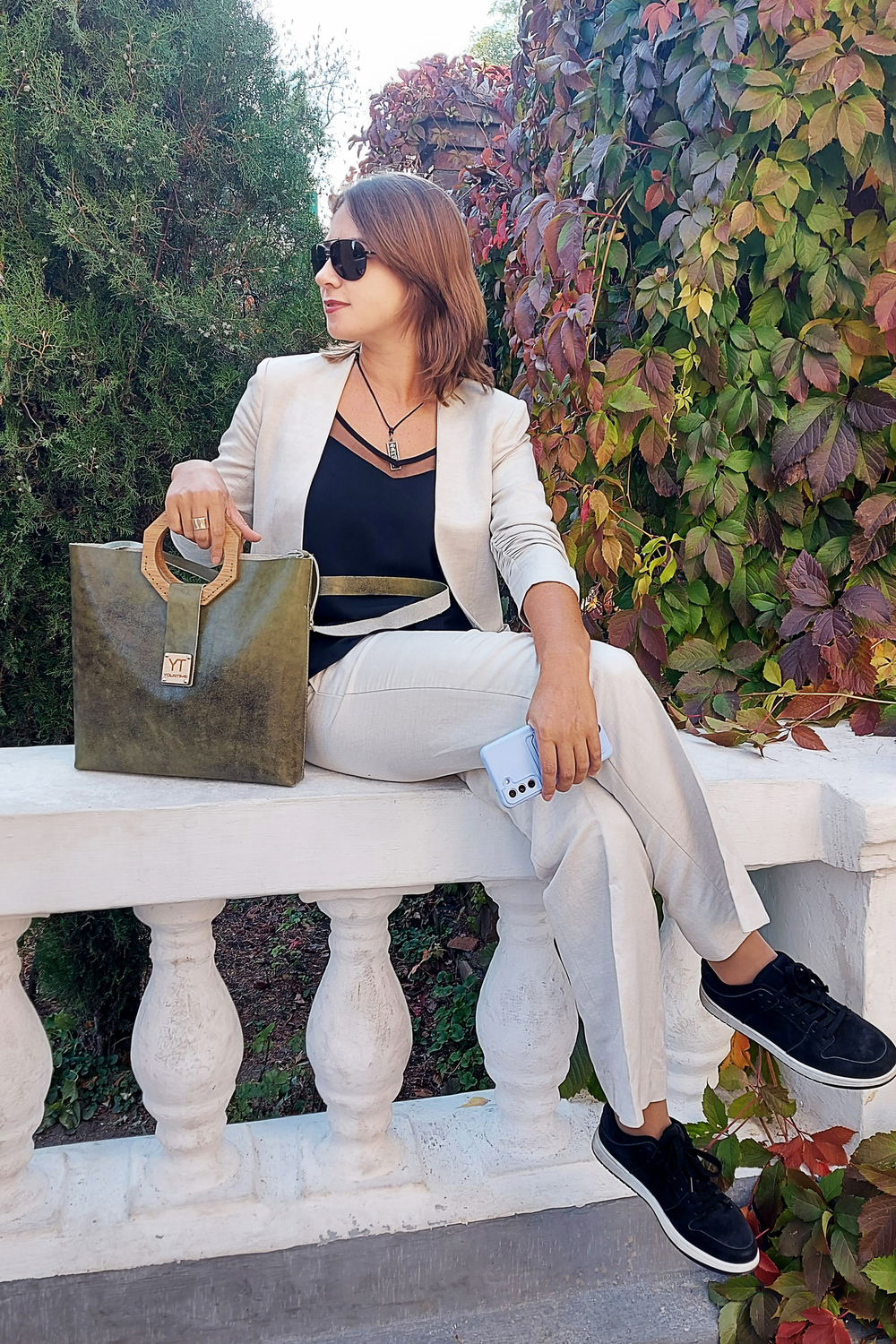 Сумка зеленая тоут из натуральной итальянской кожи