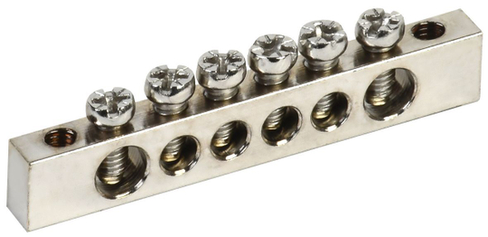 Шина PEN "земля-ноль" 6х9мм 6/2 с никелевым покрытием (6групп/крепеж по краям) IEK