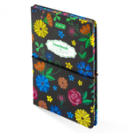 Записная книжка, А5, Yalong, 7БЦ, матовая ламинация, поролон, на резинке, клетка, цветной срез, 80 л., "Вышивка на черном", ассорти