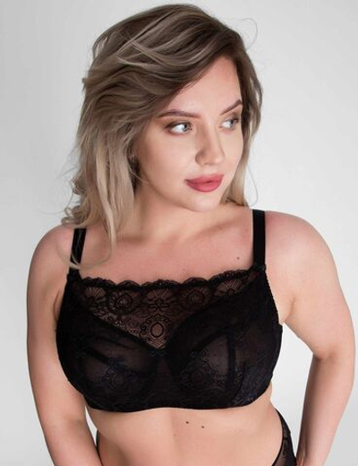Бюстгальтер-топ с сетчатыми мягкими чашками и гипюром поверх (Размер: 85D) (Цвет: черный)