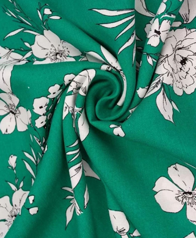 Ткань штапель принт 120 гр/м2, 100% вискоза, ш. 150 см, бирюза