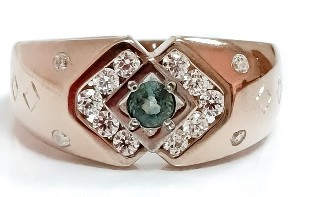 Ювелирное кольцо, серебро с позолотой, сапфир