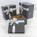 Коробка 21х21х12.3 см Набор 3 шт с бантиком и цветочком (Серый)