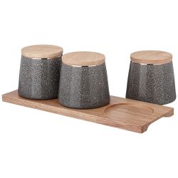 НАБОР ДЛЯ СПЕЦИЙ НА ДЕРЕВ. ПОДСТАВКЕ LEFARD "GRAIN" 4 ПР. СЕРЫЙ (КОР=12НАБ.)