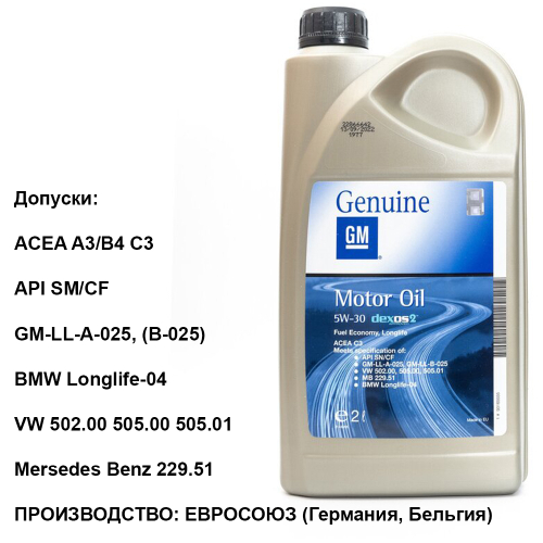 Масло моторное GM 5W30 Dexos2 (1л.) синтетическое