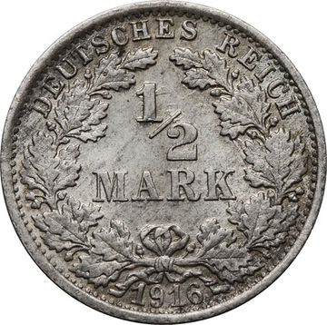 1/2 марки 1916 Германская империя "F"