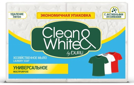 DURU Мыло хозяйственное Clean & White, 480гр., (4шт по 120гр), блок 21шт., ДУРУ