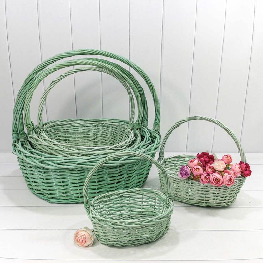 Корзина 53х45х19/52 (±5%) см Набор 6шт с ручкой (Зеленый)
