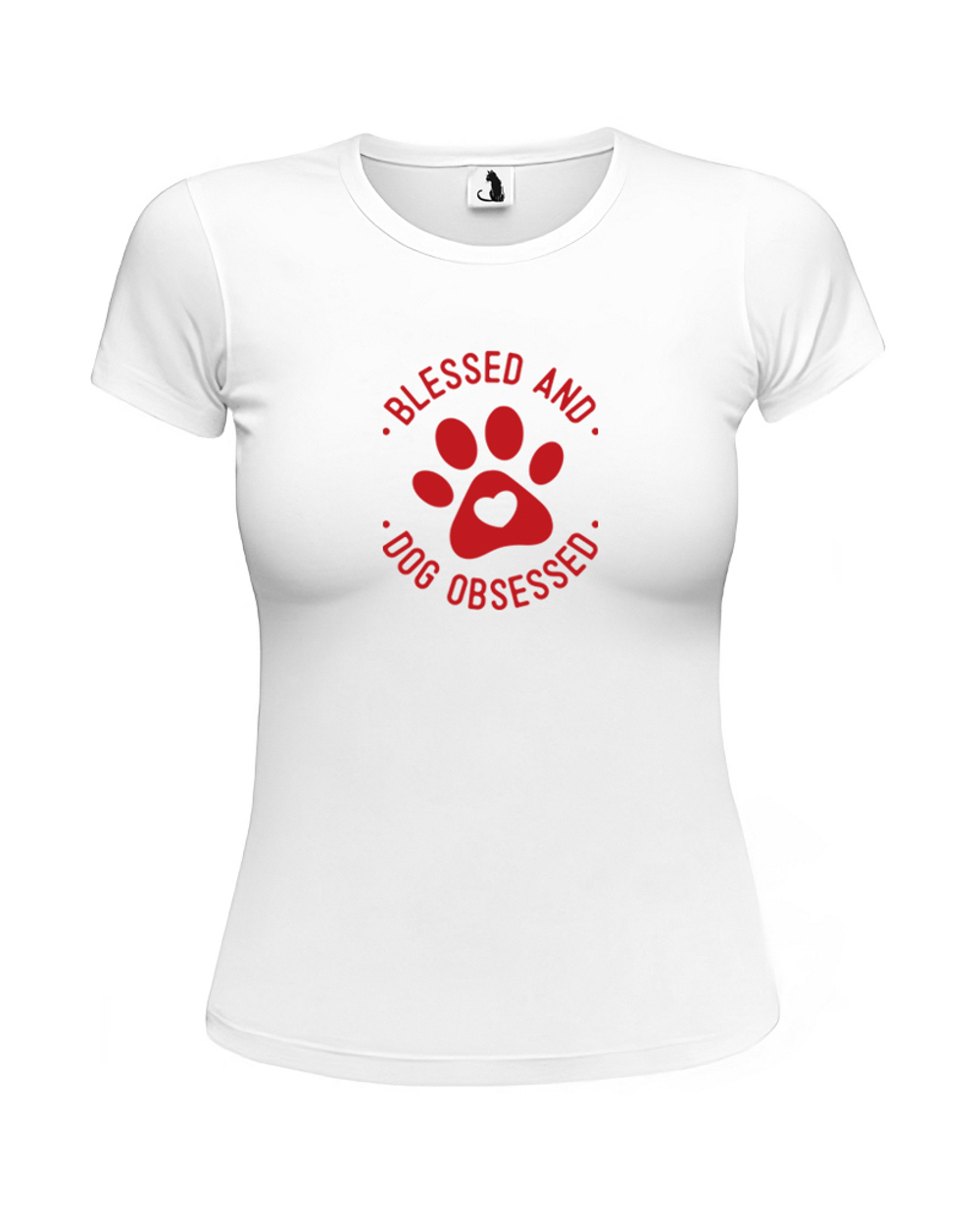 Футболка Blessed and dog obsessed женская приталенная белая с красным рисунком