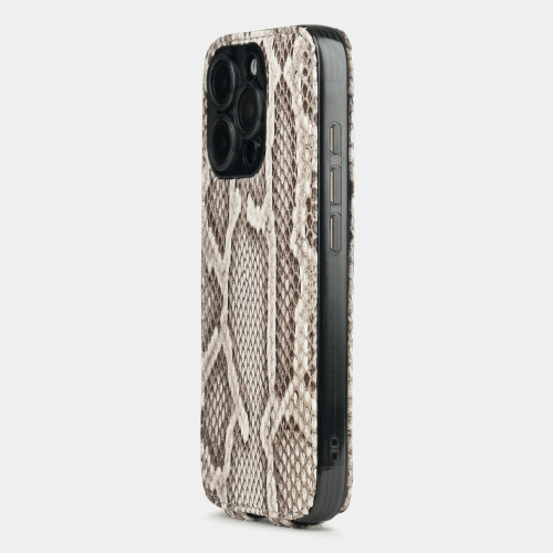 Чехол для iPhone 16 Pro Max кожаный, питон цвета натур