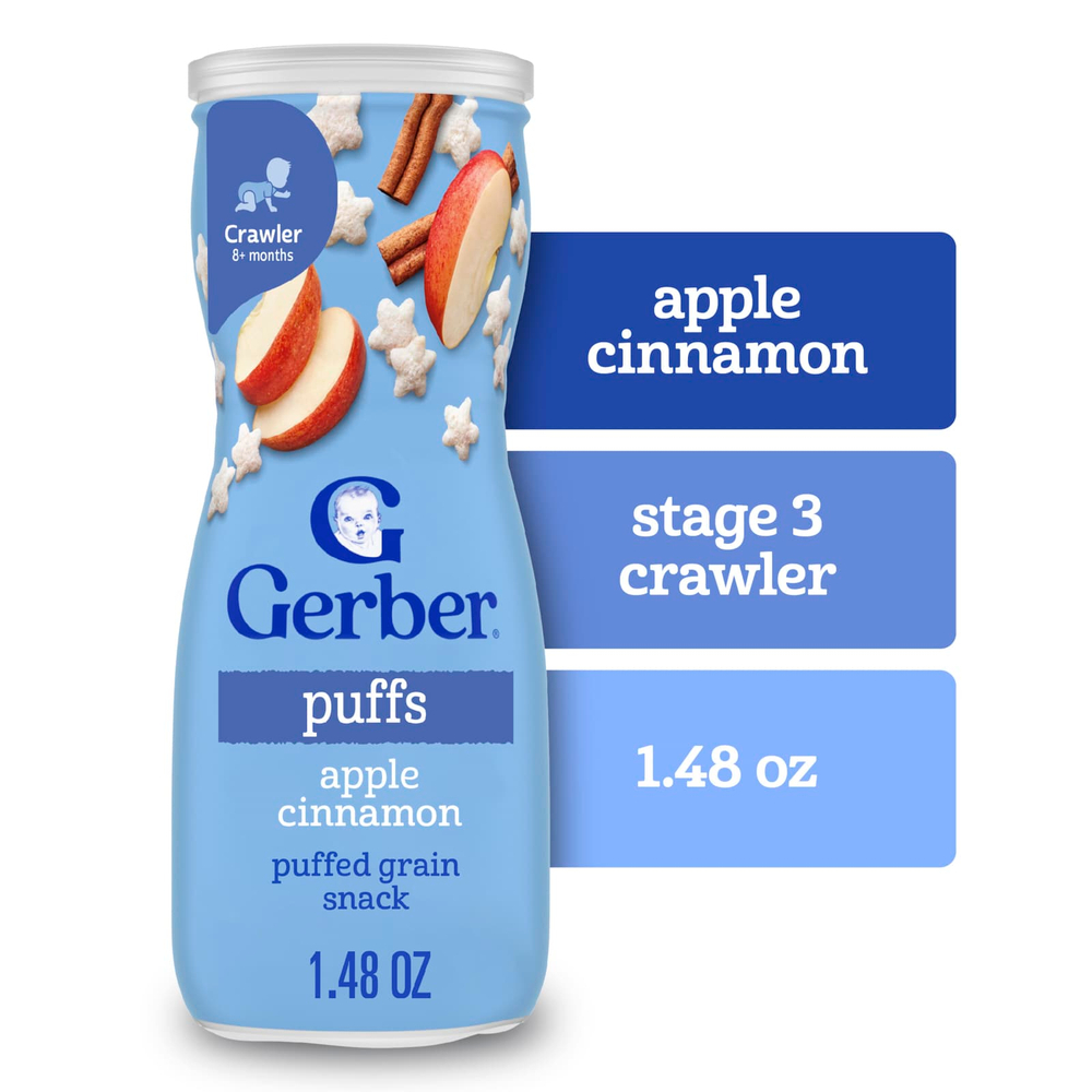 Gerber, Puffs, снек из воздушных злаков, от 8 месяцев, яблоко и корица, 42 г (1,48 унции)