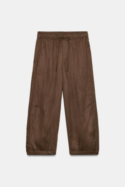 ZARA БРЮКИ-ПИЖАМА BALLOON, ШОКОЛАДНО-КОРИЧНЕВЫЙ