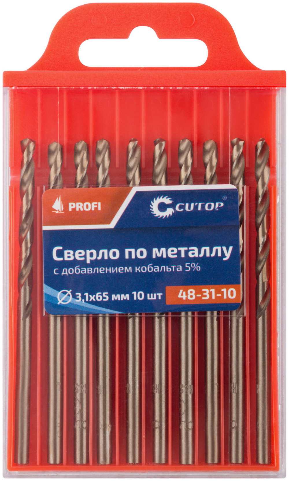 Сверло по металлу Cutop Profi с кобальтом 5%, 3,1 x 65 мм (10 шт) 48-31-10