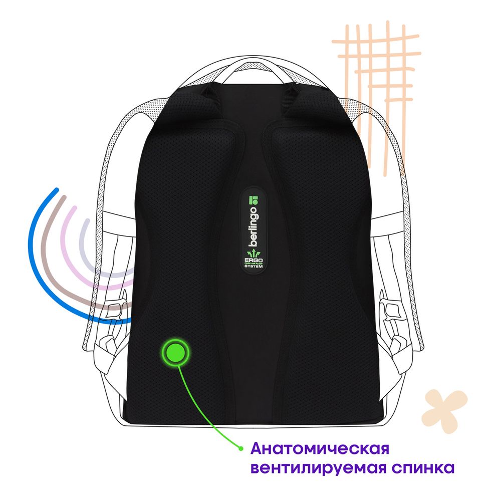 Рюкзак Berlingo Modern "Cyber black" 38*30*18см, 3 отделения, 2 кармана, эргономичная спинка