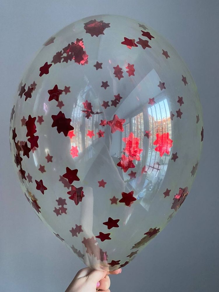 Воздушный шар с наполнением конфетти звезда красный  ПАЛИТРА №4438