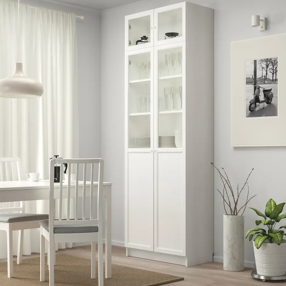 Стеллаж - IKEA BILLY/OXBERG, 80х42х237 см, белый/стекло, БИЛЛИ/ОКСБЕРГ ИКЕА