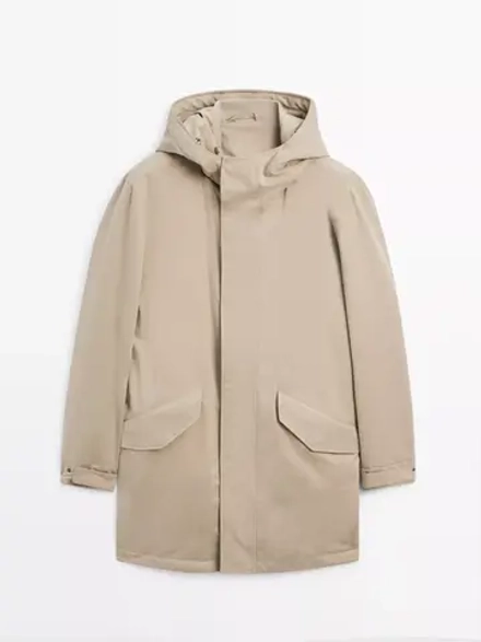 Massimo Dutti Парка с водоотталкивающей отделкой, бежевый