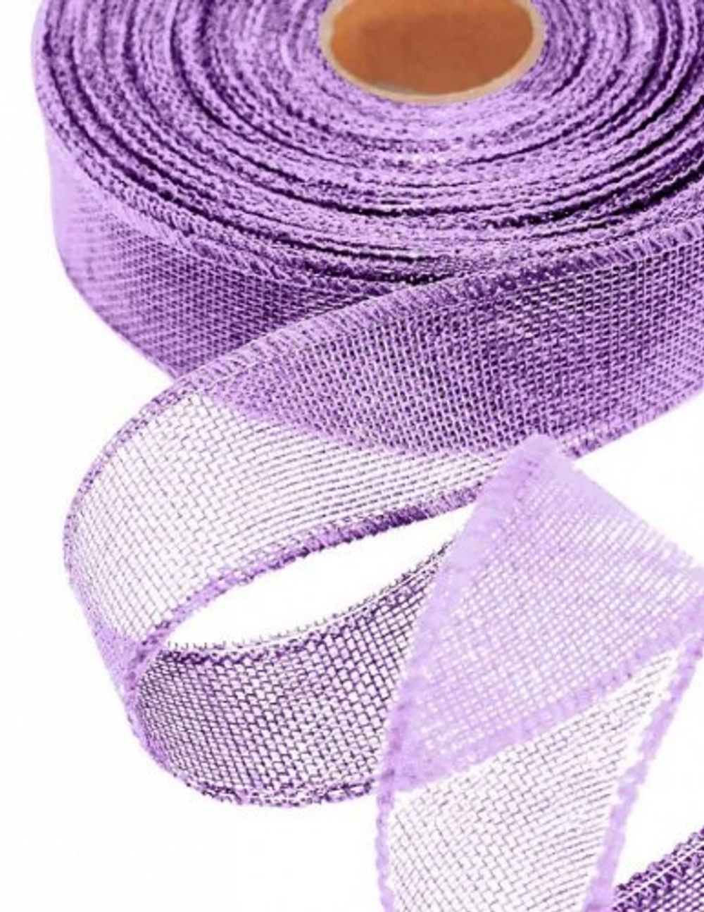 Лента Льняная 4см х 28м с проволокой (Сиреневый)
