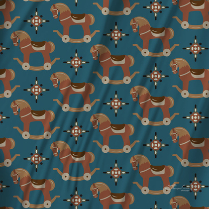 Платок каре 90*90см, ЛОШАДКИ на синем