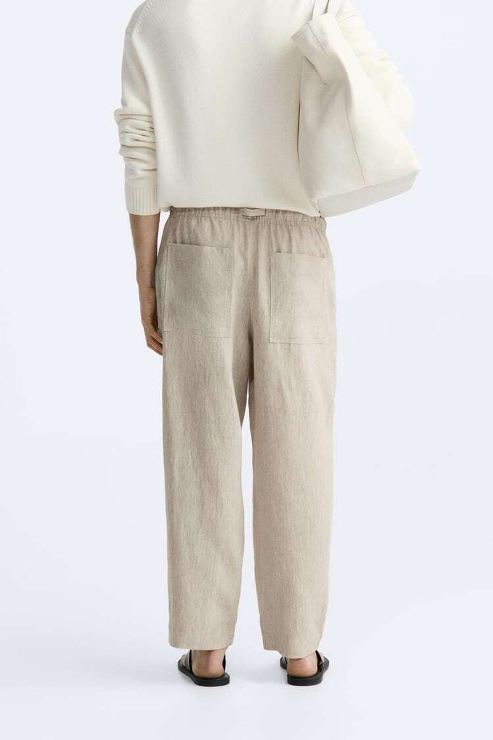 ZARA БРЮКИ-ДЖОГГЕРЫ ИЗ 100% ЛЬНА, СВЕТЛО-БЕЖЕВЫЙ