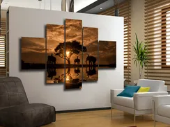 Модульная картина "Слоны на закате"