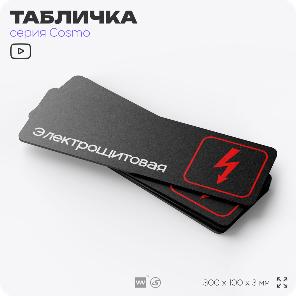 Табличка Электрощитовая, для офиса, кафе, ресторана, магазина, отеля, 30 х 10 см черная, Айдентика Технолоджи