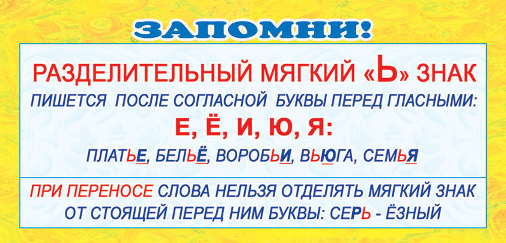 Обучающие карточки ШМ-3350сф Карточка "Запомни! Разделительный "Ь" знак