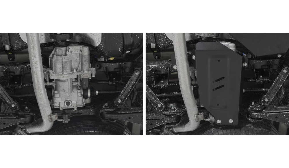 Защита редуктора Rival для Hyundai Santa Fe IV (V - 2.2D; 2.4; 3.5) 2018-2021/Kia Sorento III Prime (V - 2.2D; 2.4; 3.3) 2015-2020, сталь 1.8 мм, с крепежом, штампованная, 111.2376.1