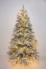 Заснеженная ель с гирляндой «Россо» теплый свет (Литая+пвх) 180 см / 1,8 м