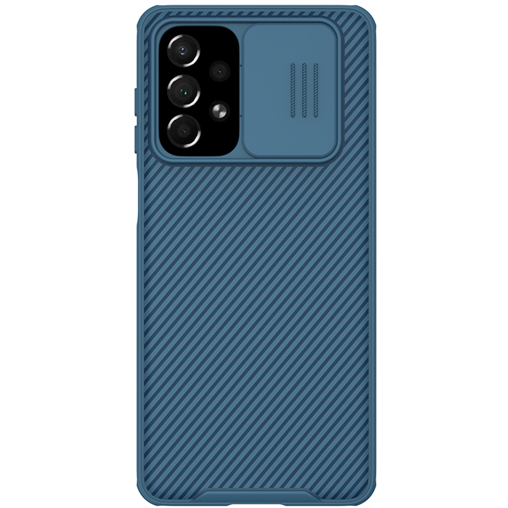 Чехол синего цвета с защитной шторкой для задней камеры от Nillkin для Samsung Galaxy A73 5G, серия CamShield Pro Case