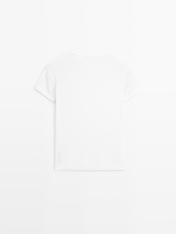 Massimo Dutti Футболка с коротким рукавом из 100% хлопка, натуральный/кремовый