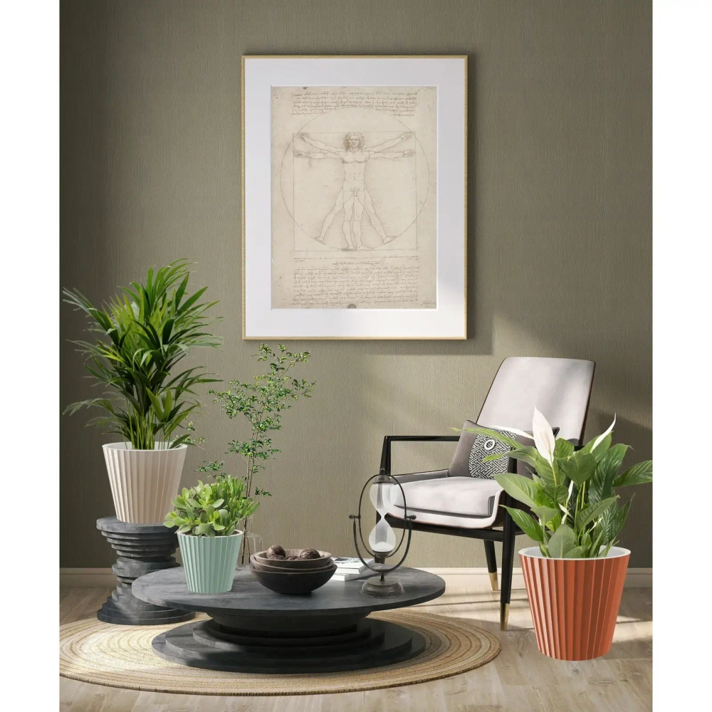 Горшок для цветов пластиковый 15,8л d-32см «Sand» c дренажной вставкой, на колесиках молочный шоколад