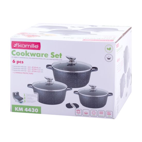 Набор посуды из литого алюминия 7 предметов Kamille KM-4430 с прихватками