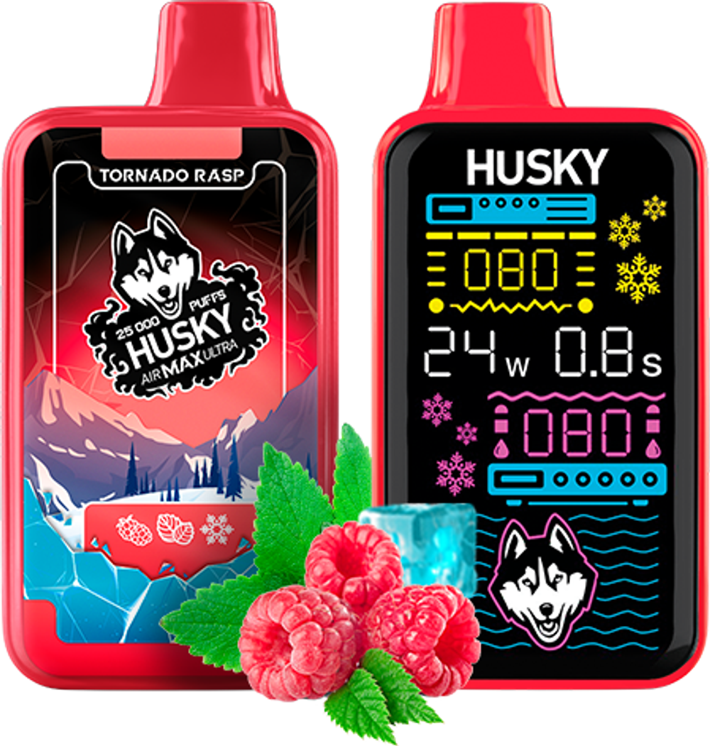 Husky Airmax Ultra Tornado rasp - малина, мята и лёд 25000 затяжек 20мг Hard (2% Hard)